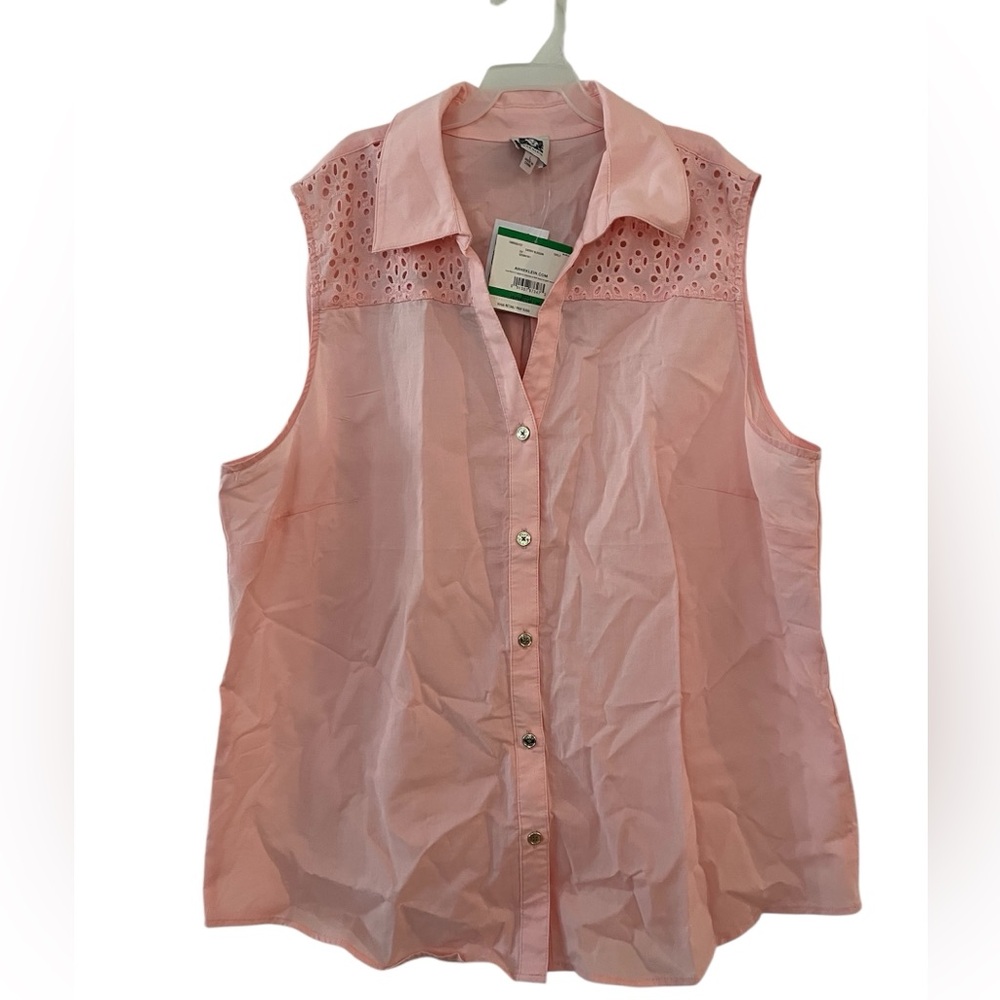 NWT Anne Klein Pink Sleeveless Boxy Button Down Shirt